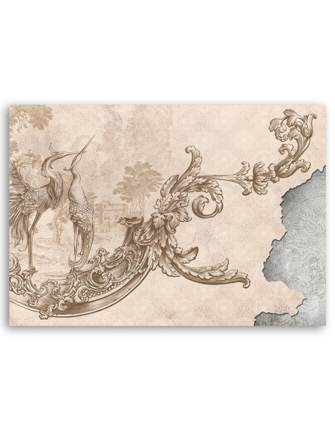 Modern Canvas painting - Wild birds and leaves on oriental fresco | FEEBY