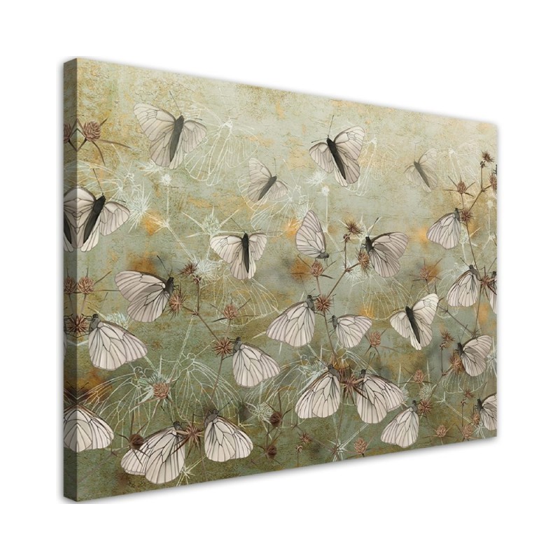 Modern Boho Canvas painting for the bedroom - Abstract butterflies in a meadow | FEEBY