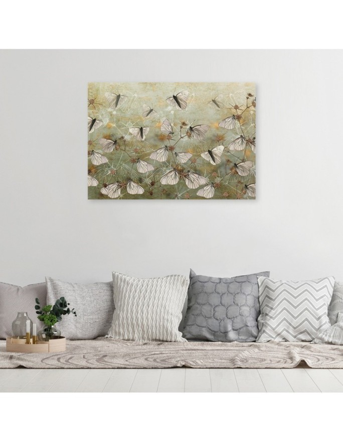 Modern Boho Canvas painting for the bedroom - Abstract butterflies in a meadow | FEEBY