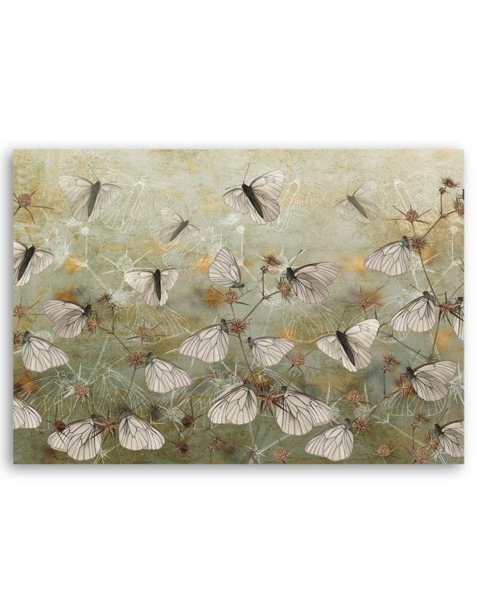 Modern Boho Canvas painting for the bedroom - Abstract butterflies in a meadow | FEEBY