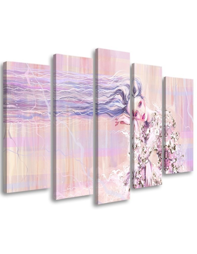 Canvas print for bedroom - Woman with long hair on pink background | FEEBY