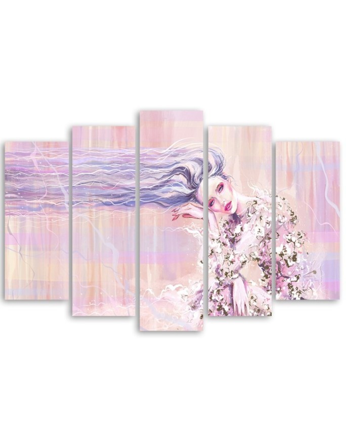 Canvas print for bedroom - Woman with long hair on pink background | FEEBY