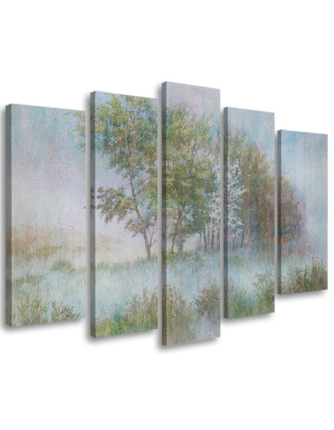 Modern painting for the wall - Trees on a misty meadow | FEEBY