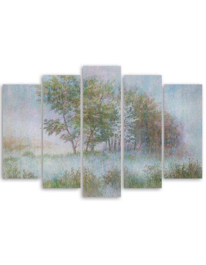 Modern painting for the wall - Trees on a misty meadow | FEEBY
