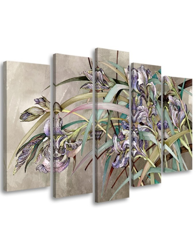 5 part modern painting - Irises flowers in the wind | FEEBY