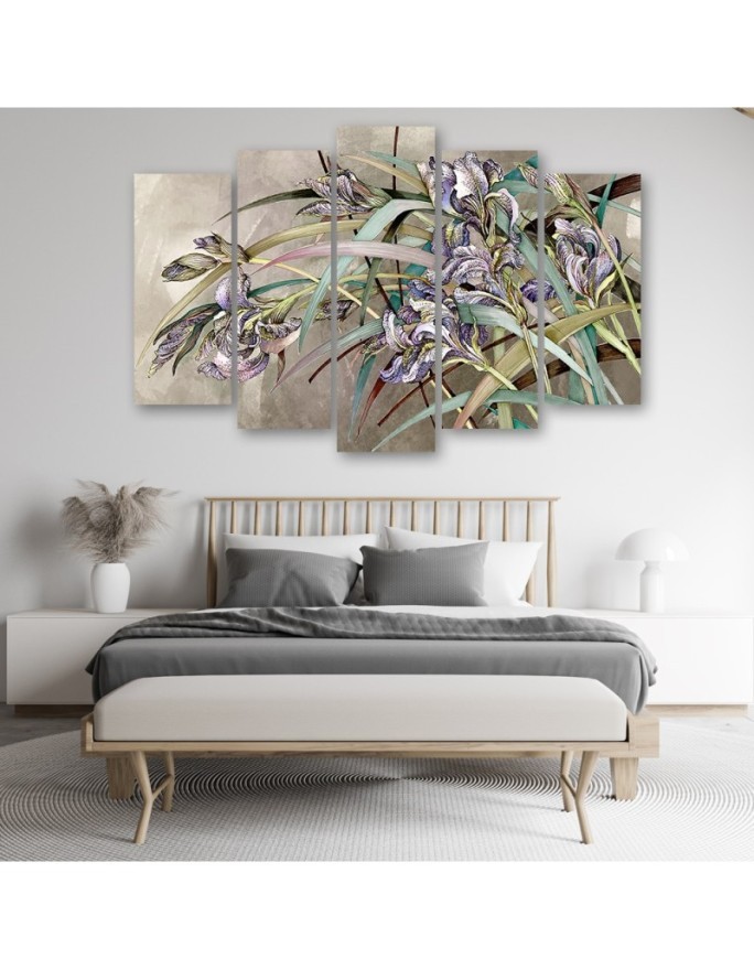 5 part modern painting - Irises flowers in the wind | FEEBY