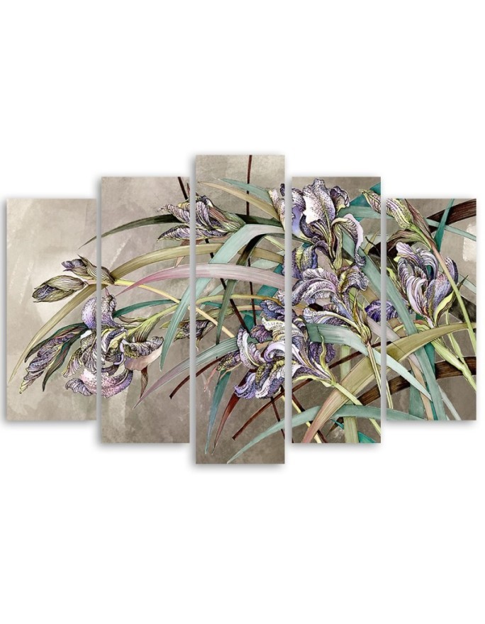 5 part modern painting - Irises flowers in the wind | FEEBY