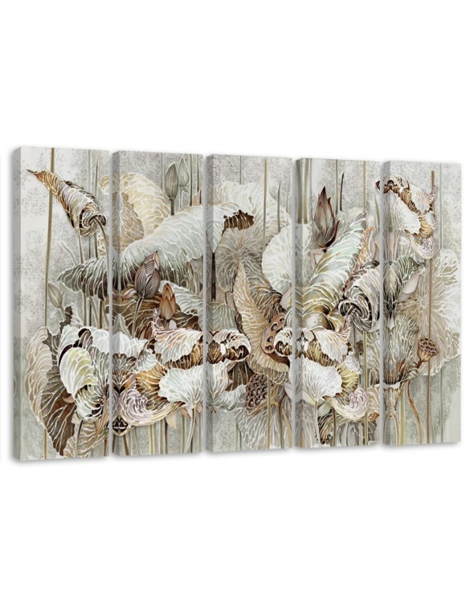 Canvas print painting for living room wall - Beige lotus flowers | FEEBY