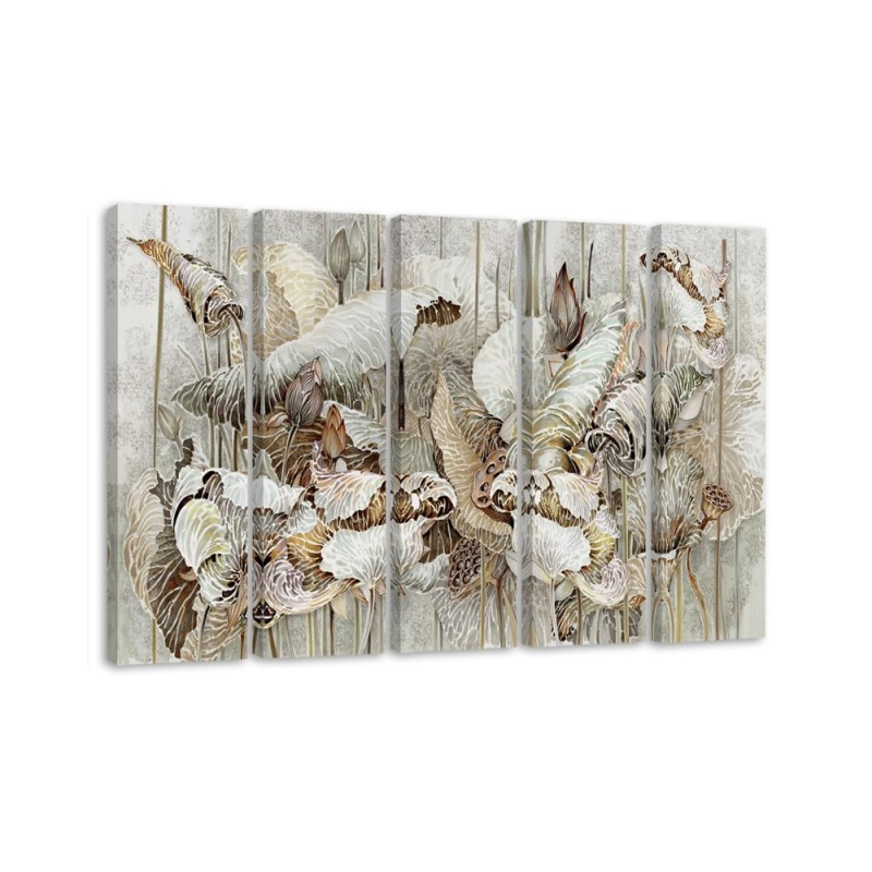Canvas print painting for living room wall - Beige lotus flowers | FEEBY