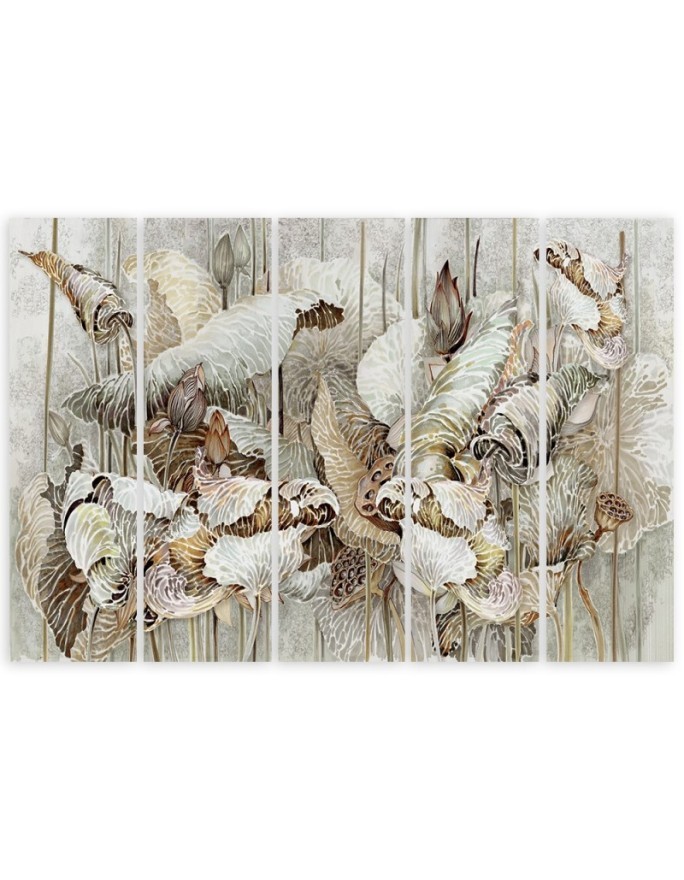 Canvas print painting for living room wall - Beige lotus flowers | FEEBY
