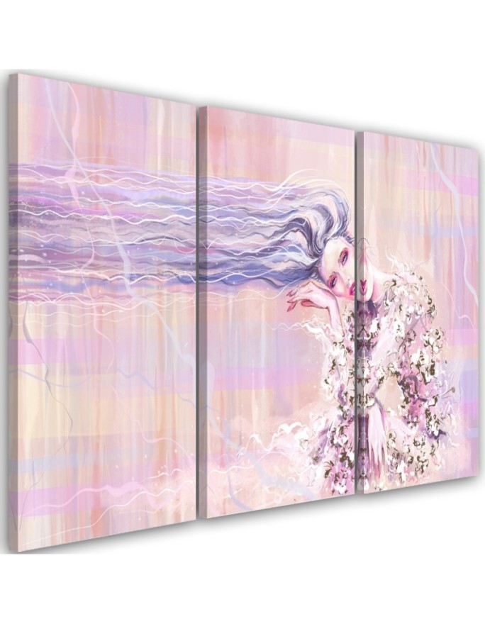Triptych painting for living room, bedroom - Woman with long hair | FEEBY