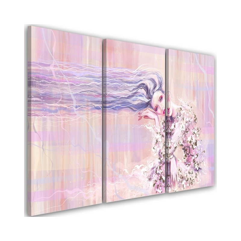 Triptych painting for living room, bedroom - Woman with long hair | FEEBY