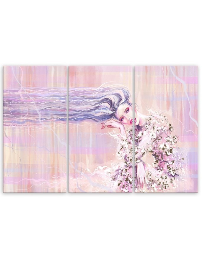 Triptych painting for living room, bedroom - Woman with long hair | FEEBY
