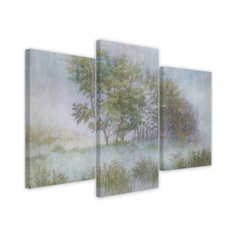 Triptych wall art painting - Trees on a misty meadow | FEEBY