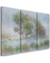Modern 3-panel Canvas painting - Trees on a misty meadow | FEEBY
