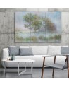 Modern 3-panel Canvas painting - Trees on a misty meadow | FEEBY