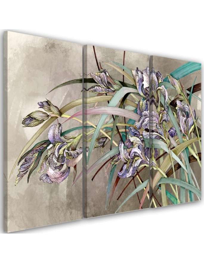 Triptych modern painting - Irises flowers in the wind | FEEBY