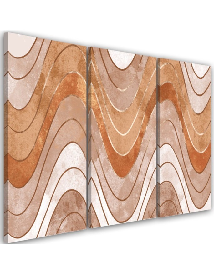 Living room Canvas painting 3-part - Horizontal wavy lines | FEEBY