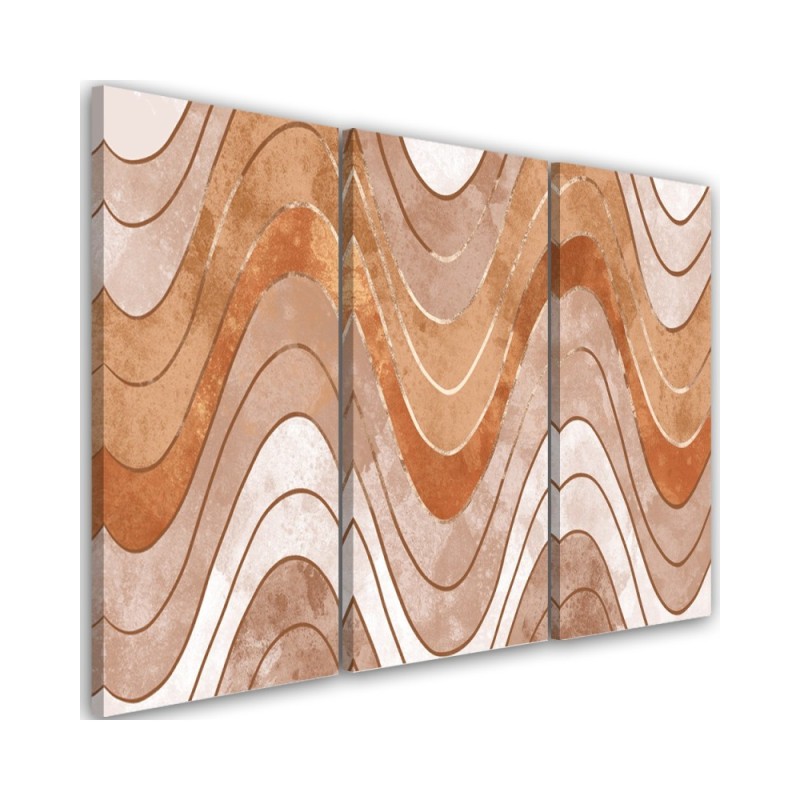 Living room Canvas painting 3-part - Horizontal wavy lines | FEEBY