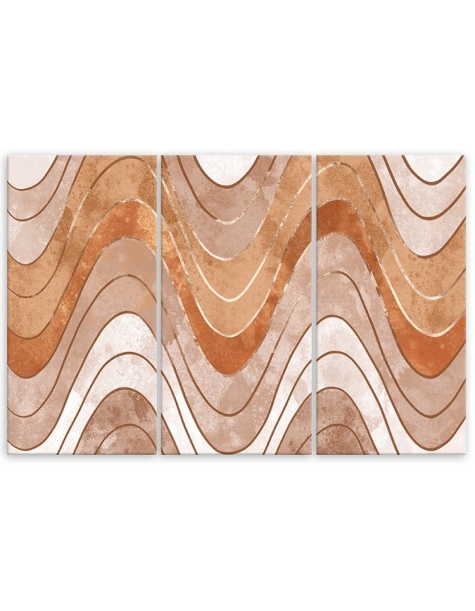 Living room Canvas painting 3-part - Horizontal wavy lines | FEEBY