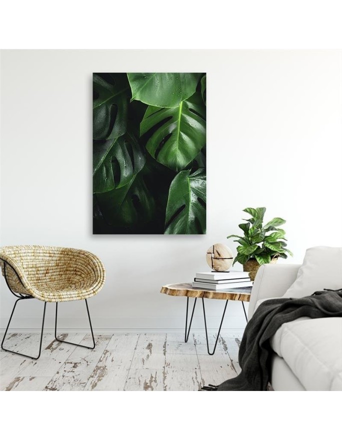 Monstera leaves - modern Canvas painting for living room for wall | FEEBY