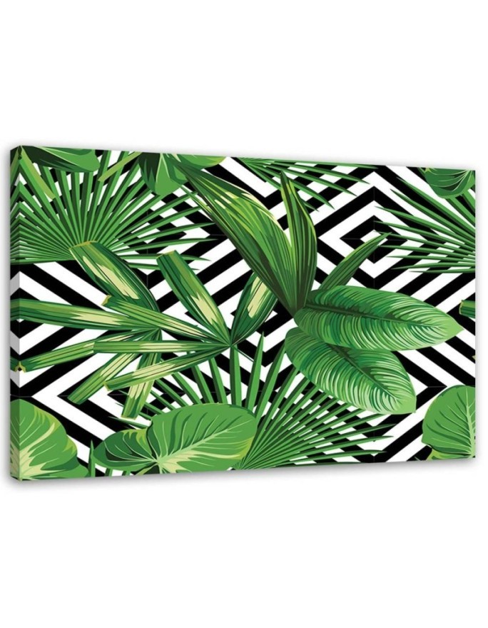 Canvas prints n Green leaves on a geometric background | FEEBY