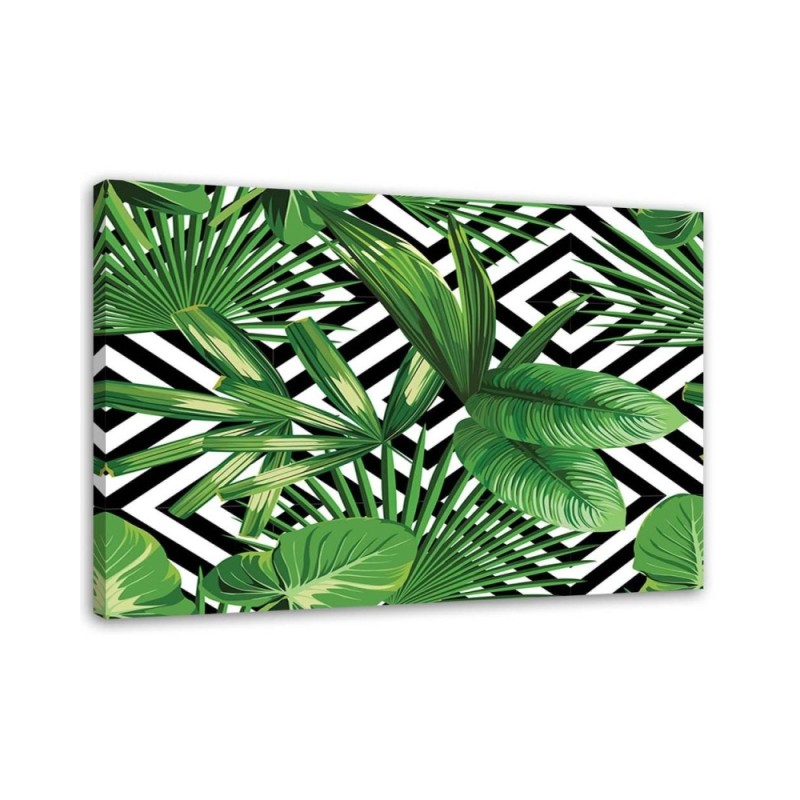 Canvas prints n Green leaves on a geometric background | FEEBY