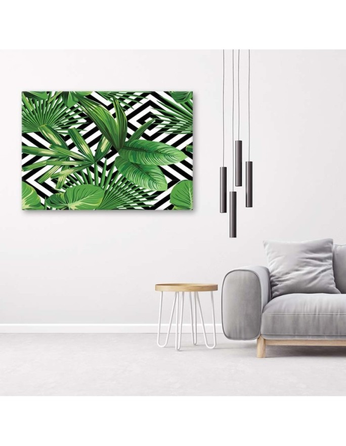 Canvas prints n Green leaves on a geometric background | FEEBY