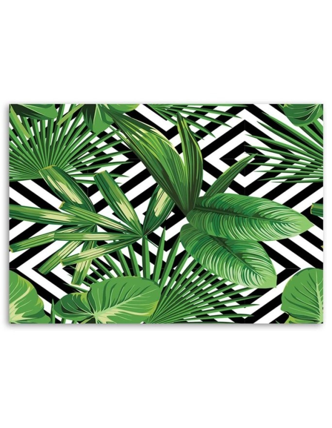 Canvas prints n Green leaves on a geometric background | FEEBY