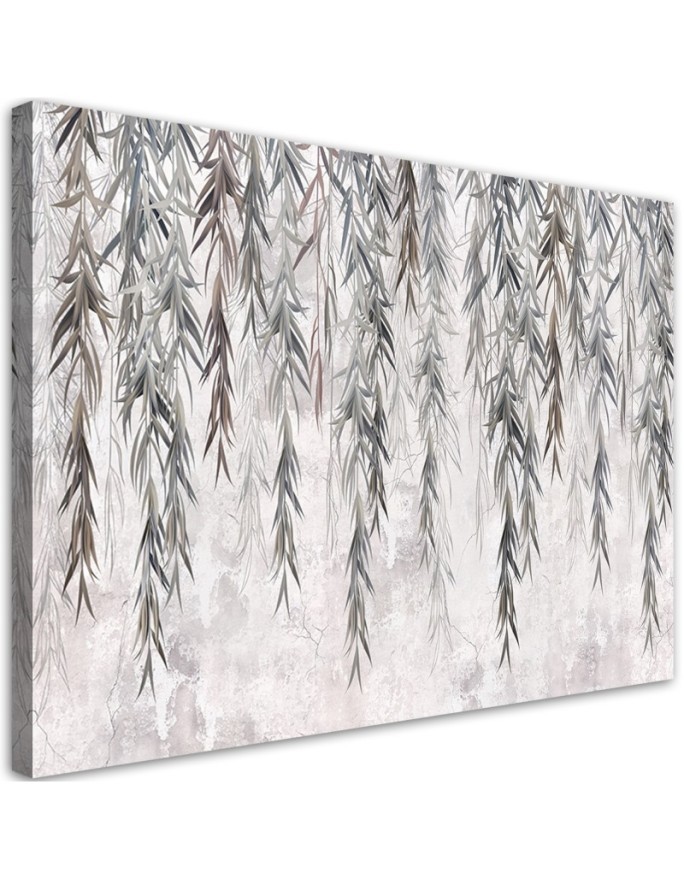 Fashionable wall art painting - Tropical plants in grey on concrete | FEEBY