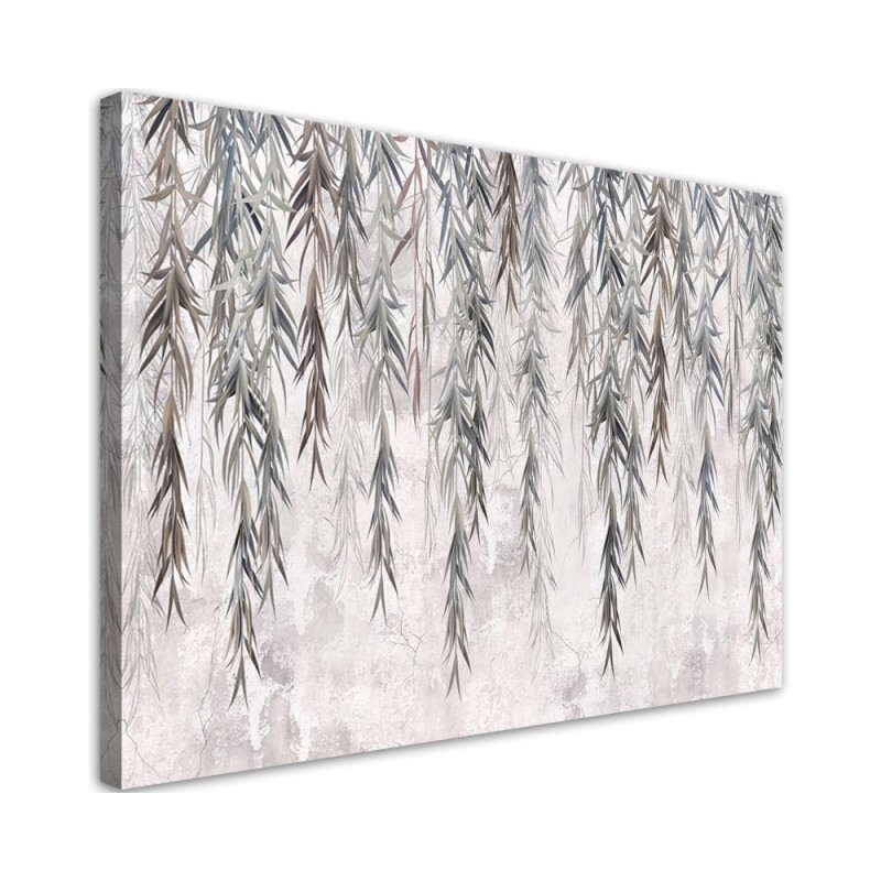 Fashionable wall art painting - Tropical plants in grey on concrete | FEEBY