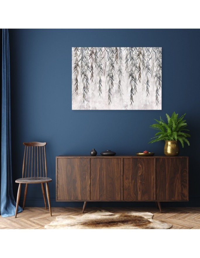 Fashionable wall art painting - Tropical plants in grey on concrete | FEEBY