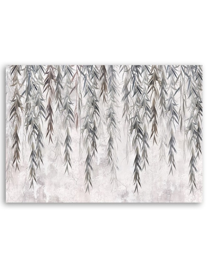 Fashionable wall art painting - Tropical plants in grey on concrete | FEEBY