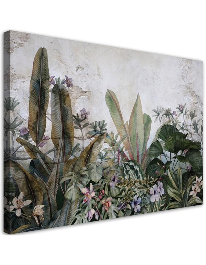 Canvas print - Exotic tropical leaves on concrete | FEEBY