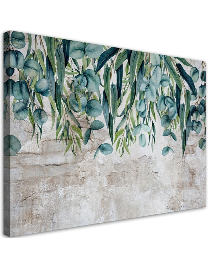 Wall art painting - Tropical green leaves on concrete background | FEEBY