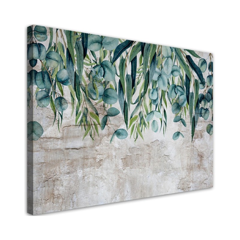Wall art painting - Tropical green leaves on concrete background | FEEBY