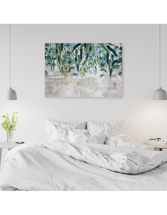 Wall art painting - Tropical green leaves on concrete background | FEEBY
