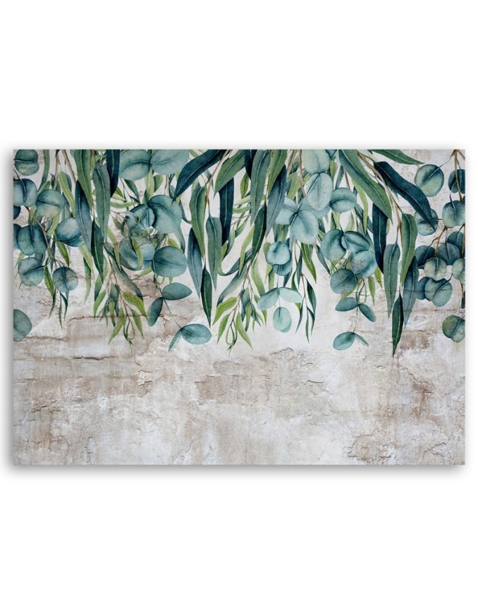 Wall art painting - Tropical green leaves on concrete background | FEEBY