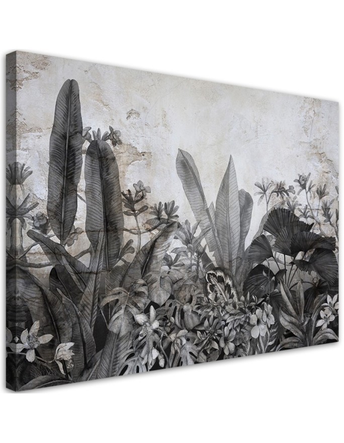 Wall art painting - Palm leaves on concrete background black and white | FEEBY