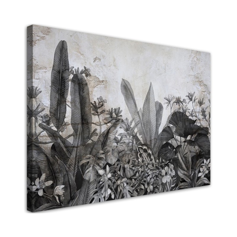 Wall art painting - Palm leaves on concrete background black and white | FEEBY