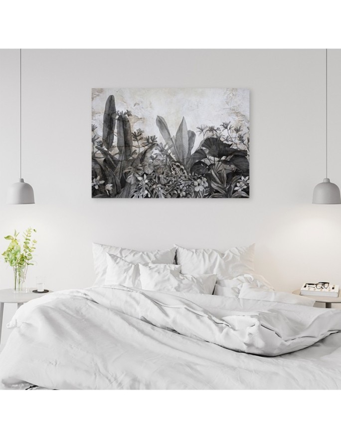 Wall art painting - Palm leaves on concrete background black and white | FEEBY