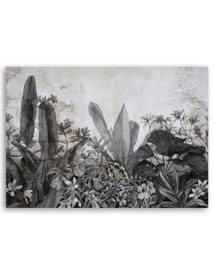 Wall art painting - Palm leaves on concrete background black and white | FEEBY