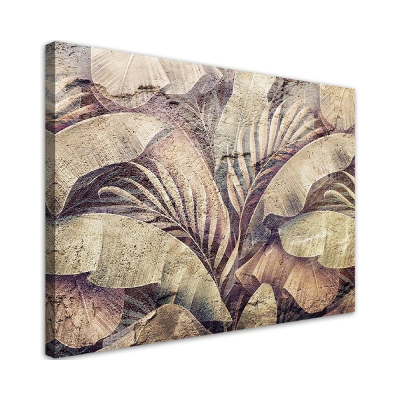 Modern wall art painting - Palm tree leaves jungle on imitation concrete | FEEBY