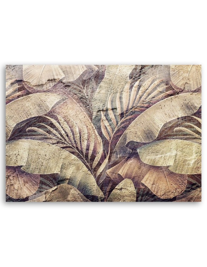 Modern wall art painting - Palm tree leaves jungle on imitation concrete | FEEBY