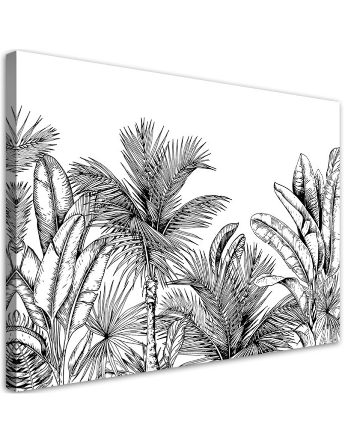 Bedroom wall painting - Black and white leaves | FEEBY