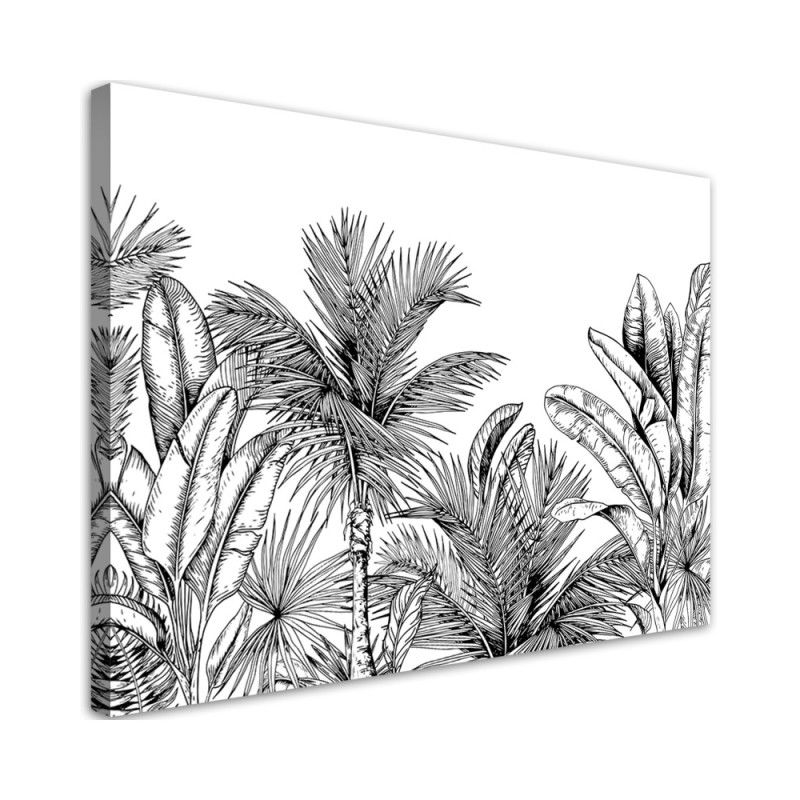 Bedroom wall painting - Black and white leaves | FEEBY