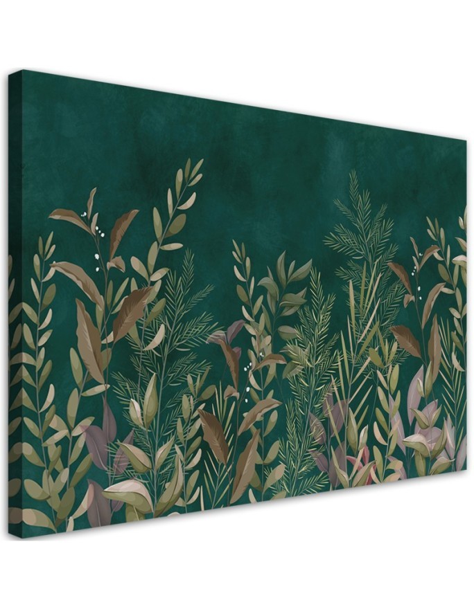 Canvas print for the office - Leaves on a green background | FEEBY