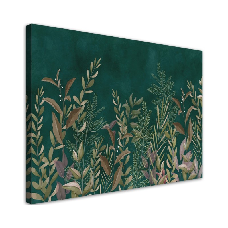 Canvas print for the office - Leaves on a green background | FEEBY
