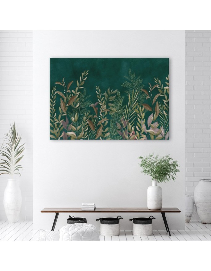 Canvas print for the office - Leaves on a green background | FEEBY