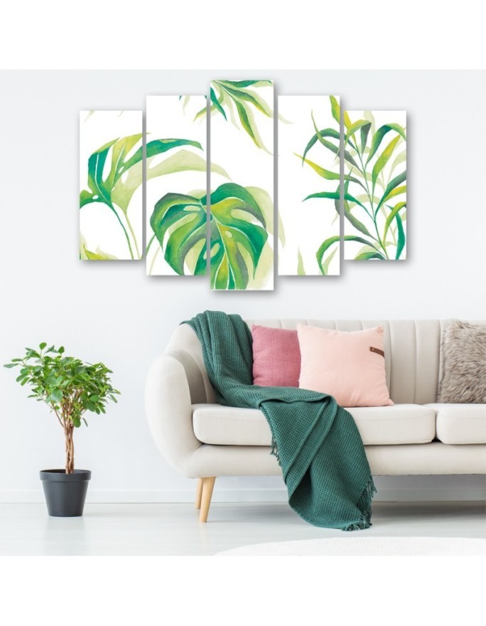 Five-piece painting for bedroom - Monstera leaves | FEEBY